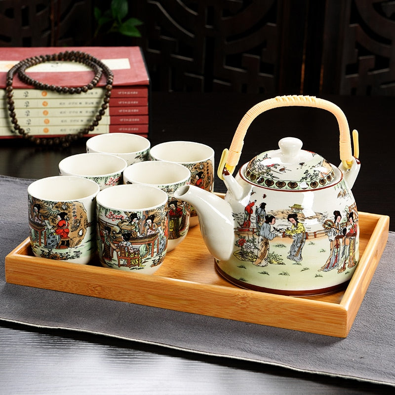 Hot Sale Yixing Ceramic Tea Set Tea Tray Outdoor Camping Mountaineering TeaSet Chinese Tea Ceremony NLSLASI tea pot and cup set