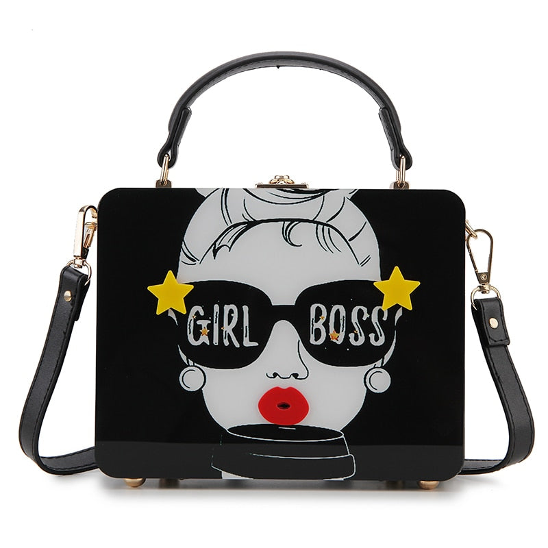 Dazzling Sunglasses Women Purses and Handbag Designer Cartoon Acrylic Style Shoulder Bag Female Crossbody Bag Party Clutch Totes