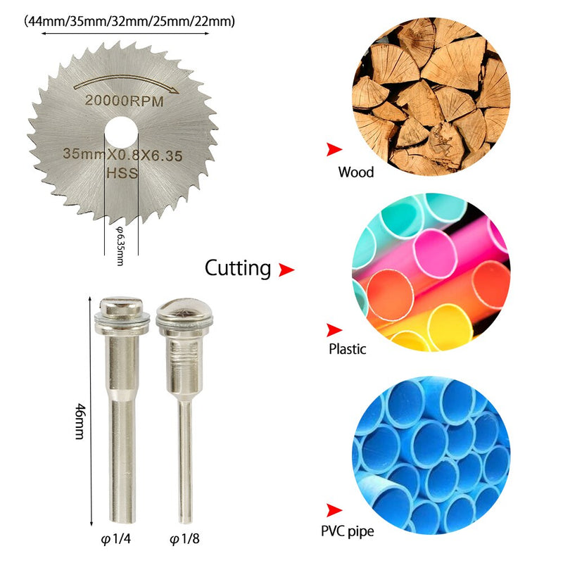 32/63pcs Cutting Tool Saw Blades for Dremel Metal Cutter Power Tools Rotary Tool Wood Cutting Discs Drill Mandrel Cutoff