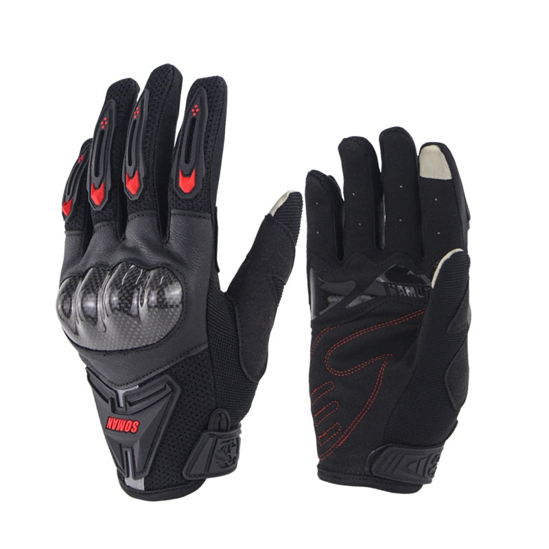 SOMAN Motorcycle Gloves Carbon Fiber Leather Moto Riding Gloves Men Motorbike Protective Gears Motocross Gants Moto Luvas MG19