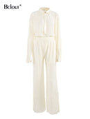 Bclout Long Sleeve Autumn Winter Shirts Blouses Woman Pleated Work Ladies Tops Elegant Loose Women Blouse Khaki Solid Tops 2022