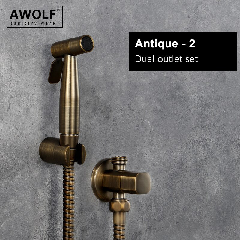 Awolf Rose Gold Hygienischer Duschkopf Handtoilette Bidet Sprühset Edelstahl Shattaf Messingventil Analdusche AP2102