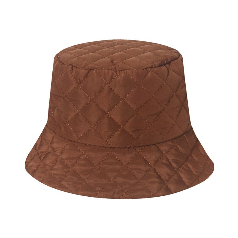 Sparsil Women Autumn Winter Foldable Bucket Hats Solid Lattice Silk Wadding Caps Keep Warm Prevent Cold Basin Fisherman Hat