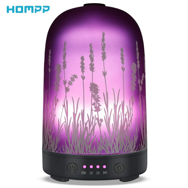 Lavendel Ultraschall Aroma Diffusor Glas Luftbefeuchter Ätherisches Öl Aromatherapie Maschinen Duft Cool Mist 100ml 7Color LED