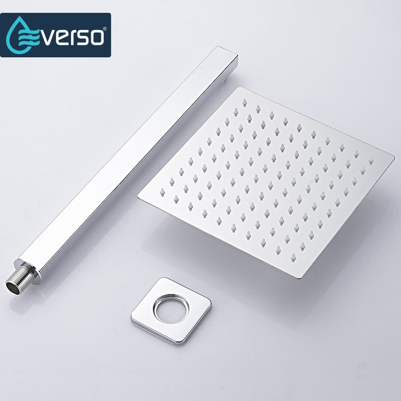 EVERSO 12/10/8 inch Rainfall Shower Head Stainless Steel Ultra-thin Shower Heads Chrome Finish Round &amp; Square Rain Shower