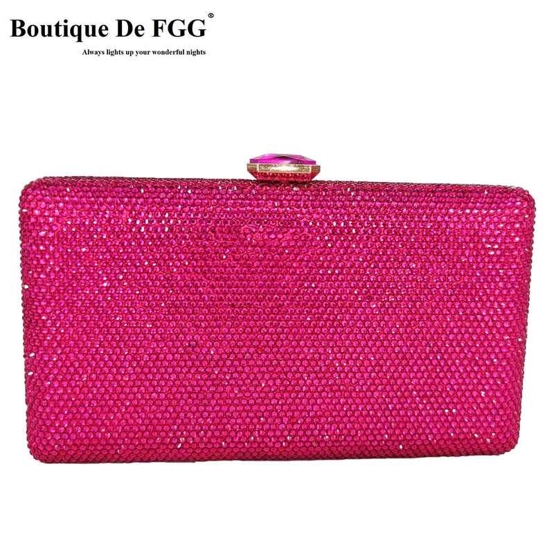 Boutique De FGG Fuchsia Damen Kristall Clutch Abendtaschen Hochzeit Braut Strass Box Handtaschen Party Dinner Diamond Geldbörse