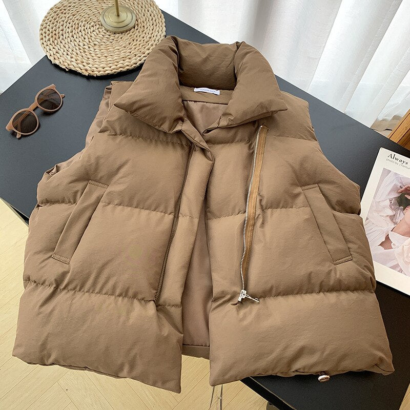 fashion solid women's winter down jacket stand collar short single-breasted coat preppy style parka ladies chic outwear female