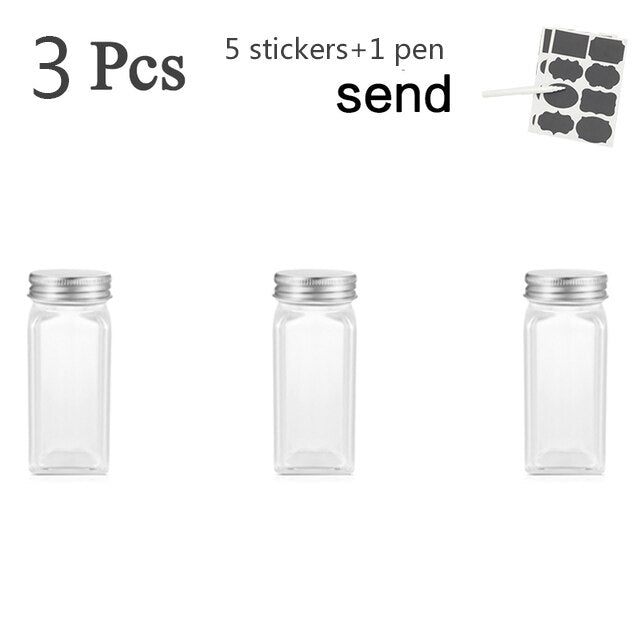 3-12PCS Set Seasoning Jar Square Glass Container Seasoning Bottle Kitchen Outdoor Camping Seasoning Container Glass Sealed Jar