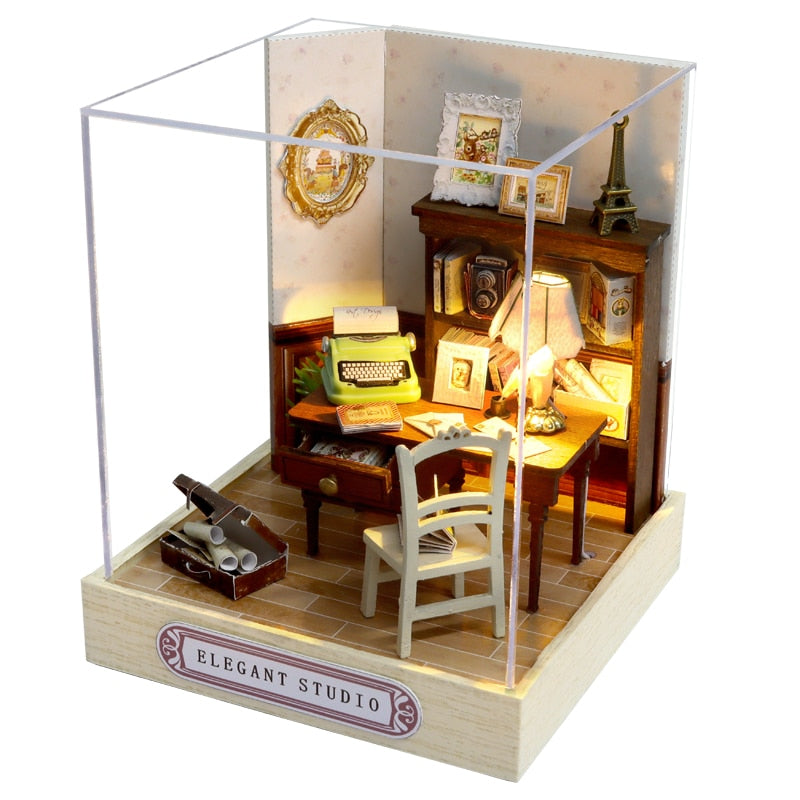 Cutebee DIY Dollhouse Kit Japanisches Gebäude Miniatur-Puppenhäuser aus Holz mit Möbel-LED-Leuchten für Kindergeburtstagsgeschenk