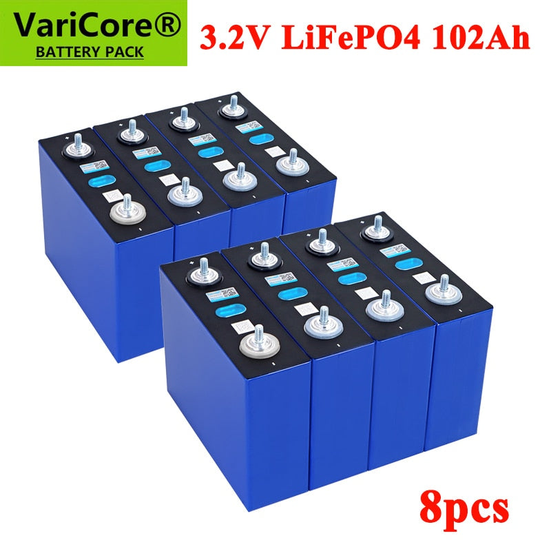 8pcs 3.2v 102Ah 105Ah Grade A Lifepo4 Battery Lithium Iron Phosphate for 12v Campers Golf Cart Off-Road Off-grid Solar Wind