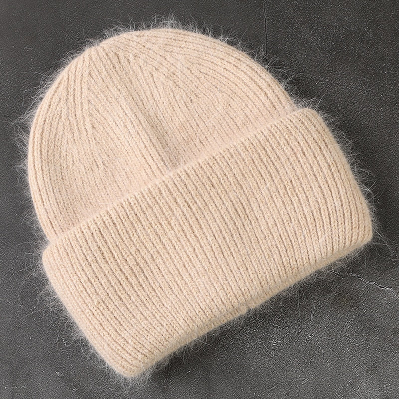 Rabbit Fur Beanies Soft Warm Fluffy  Winter Hat for Women Angora Knitted Hat  Skullies Beanies Female Bonnet Woman Knit Cap