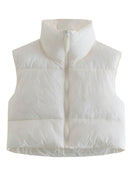 2022 Women Fashion Brown Cropped Vest Coat Female Stand Collar Zipper Waistcoat Ladies Casual Outerwear