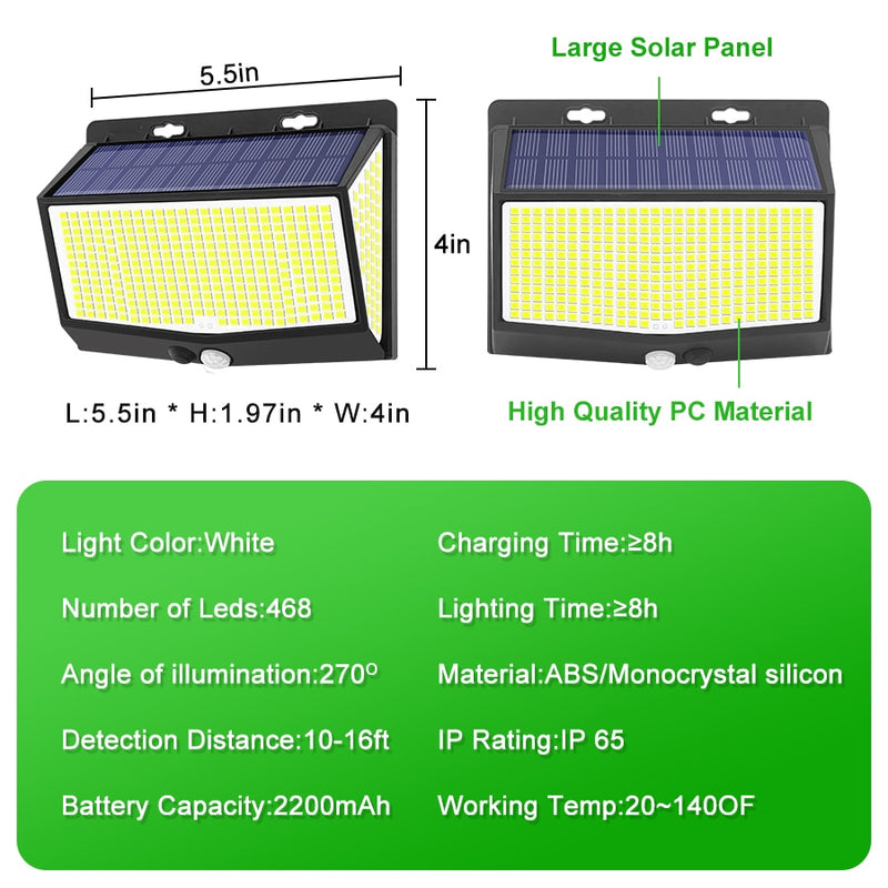 468/114 LED Lámpara solar al aire libre PIR Sensor de movimiento Luz solar impermeable Luz de pared alimentada Decoración de jardín Luz de calle de emergencia