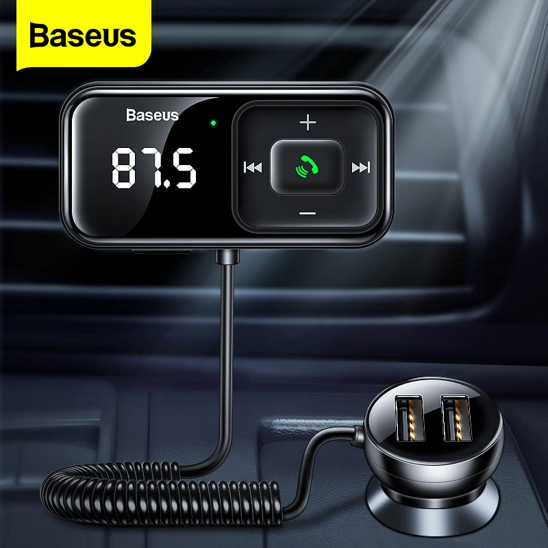 Baseus Car FM Transmitter Bluetooth-compatible 5.0 USB Car Charger AUX Handsfree Wireless Kit Auto Radio Modulator MP3 Player