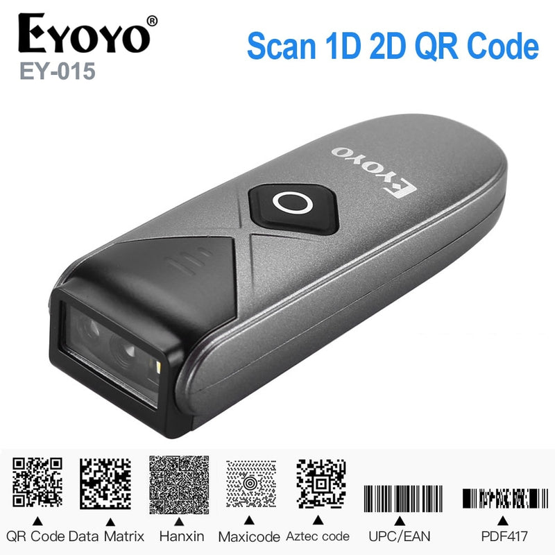 Eyoyo EY-015 Mini-Barcode-Scanner USB verkabelt Bluetooth Wireless 1D 2D QR PDF417 Barcode für IPad IPhone Android Tablets PC