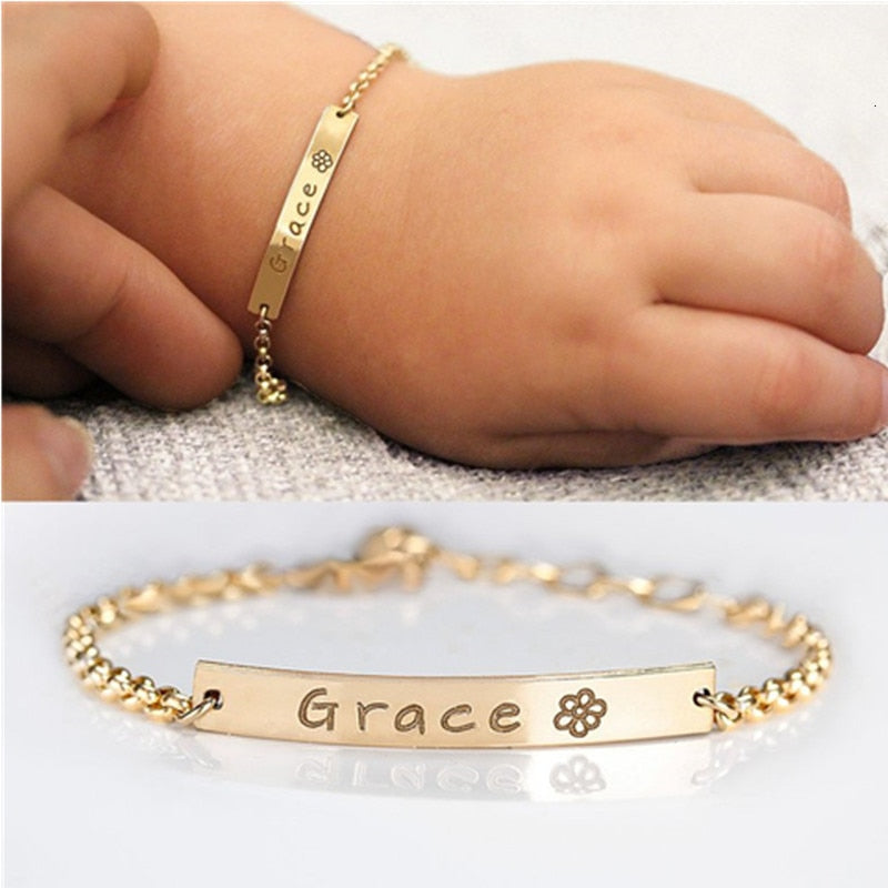 Lovely Custom Baby Name Bracelet Stainless Steel Adjustable Baby Toddler Child ID Bracelet-Personalized Girl Boy Friendship Gift