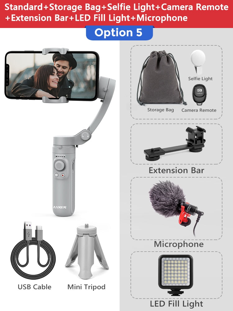 AXNEN HQ3 3-Axis Smartphone plegable Handheld Gimbal Cellphone Video Record Vlog Estabilizador para iPhone 13 Xiaomi Huawei Samsung