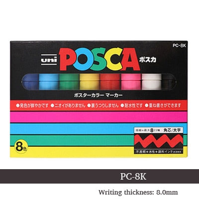 UNI POSCA rotulador PC-1M PC-3M PC-5M Set cartel POP publicidad pintura pluma cómic pintura cabeza redonda papelería Caneta Posca