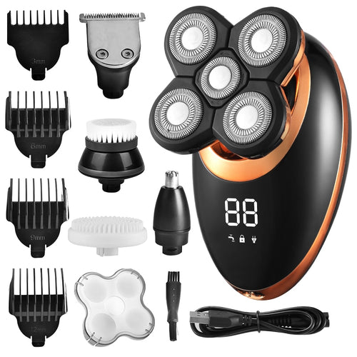 IPX7 Wasserdichter Elektrorasierer für Männer Barthaarschneider Wiederaufladbare Glatze Rasiermaschine LCD-Display Grooming Kit