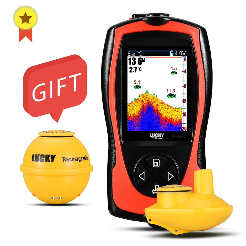 LUCKY FF1108-1CWLA Wiederaufladbares kabelloses Sonar zum Angeln 45M Wassertiefe Echolot Fischfinder Tragbarer Fischfinder