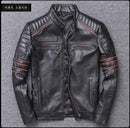 Free shipping.Brand skull cowhide coat.black slim genuine leather clothes,men&