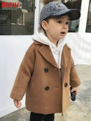 Winter Grid Jacken Jungen Mädchen Woolen Zweireiher Baby Boy Trenchcoat Revers Herbst Kinder Oberbekleidung Mäntel Frühling Wollmantel