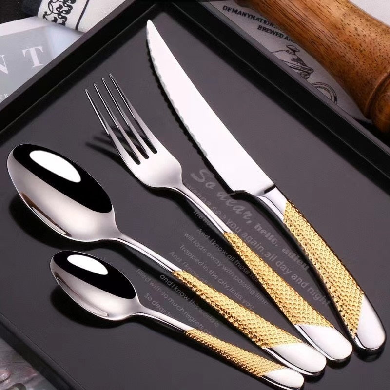 Geschirr Küchenbesteck Set Golden Spoon Geschirr Set 18/10 Edelstahl Western Home Messer Gabel Löffel Luxus Besteck Set