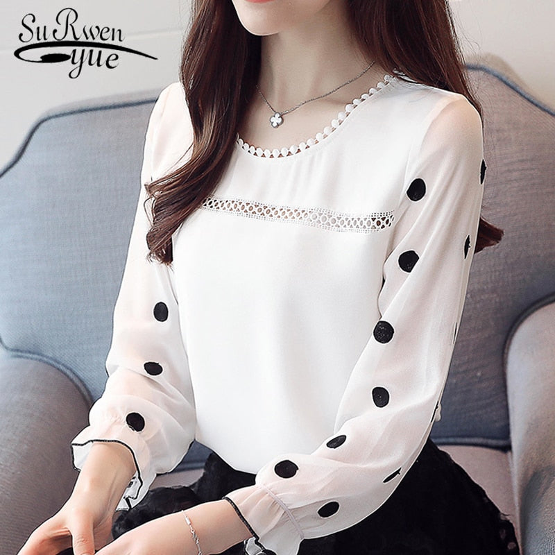 Long Sleeve Women Blouse Shirt Fashion 2023 Chiffon Women&