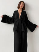 Camisón 100% de algodón para mujer, conjunto de pijama, camisón acampanado, pantalones, conjunto de mangas caídas, albornoz de 2 piezas para mujer