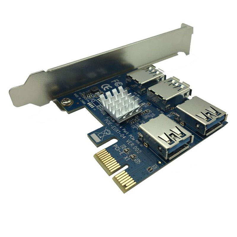 Adaptador PCI-E a PCI-E 1 Turn 4 Ranura PCI-Express 1x a 16x USB 3.0 Minería Tarjeta elevadora especial Convertidor PCIe para minería BTC Miner