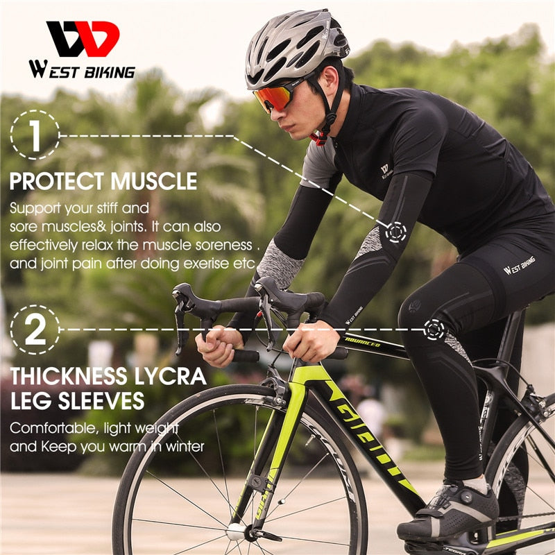 WEST BIKING Warm Windproof Cycling Leg Warmers Men Women MTB Bike Bicycle Sports Running Basketball Soccer Compression Leggings