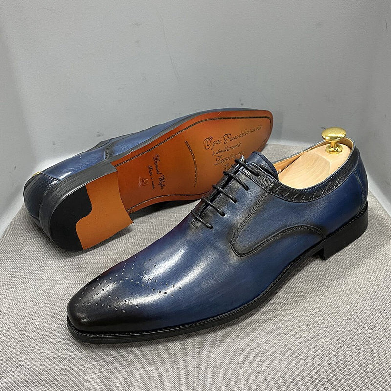 2022 nuevos zapatos de vestir de cuero genuino para hombre, zapatos Oxford formales hechos a mano para oficina, negocios, boda, azul, negro, con cordones de lujo