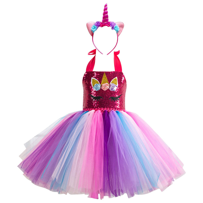 Kids Girls Mermaid Princess Dress Sleeveless Mesh Tutu 3D Flower Hair Hoop Set Children Halloween Theme Party Cosplay Costume