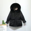 Fitaylor Winterjacke Damen Große Natürliche Fuchspelz Weiße Ente Daunenmantel Dicke Parkas Warme Schärpe Zum Binden Mit Reißverschluss Unten Schnee Oberbekleidung