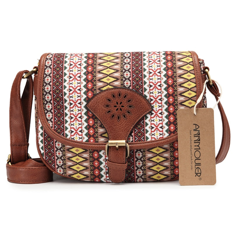 Annmouler Brand Design Damen Umhängetasche Vintage Aushöhlen Umhängetasche Pu-Leder Kleine Tasche Bohemian Style Messenger Bags