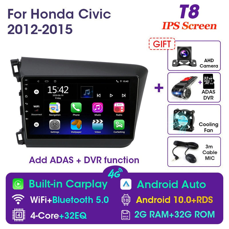 Vtopek 9&quot; 4G Carplay DSP 2din Android 11.0 Car Radio Multimidia Video Player Navigation GPS For HONDA CIVIC 2012-2015 Head Unit