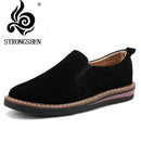 STRONGSHEN New Spring Flat Women&#39;s Shoes Suede Leather Casual Shoes Low Heel Black Women&#39;s Shoes Flat Loafers Jazz Oxford