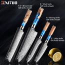 XITUO Kitchen Knives-Set Damascus Steel VG10 Chef Knife Cleaver Paring Bread Knife Blue Resin and Color Wood Handle 1-7PCS set