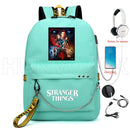 Nueva mochila Stranger Things HELLFIRE, mochila multifunción de lona de viaje con carga USB para estudiantes, mochila escolar para adolescentes, niños y niñas