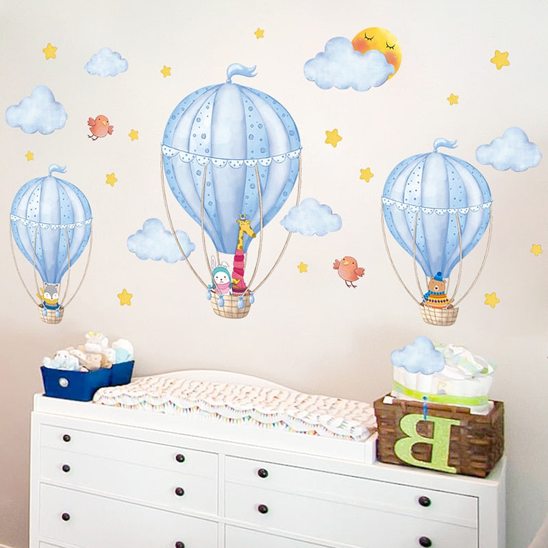 Pegatinas de pared de globos de aire caliente, pegatinas de pared de nubes de dibujos animados DIY para habitaciones de niños, dormitorio de bebé, guardería, decoración del hogar