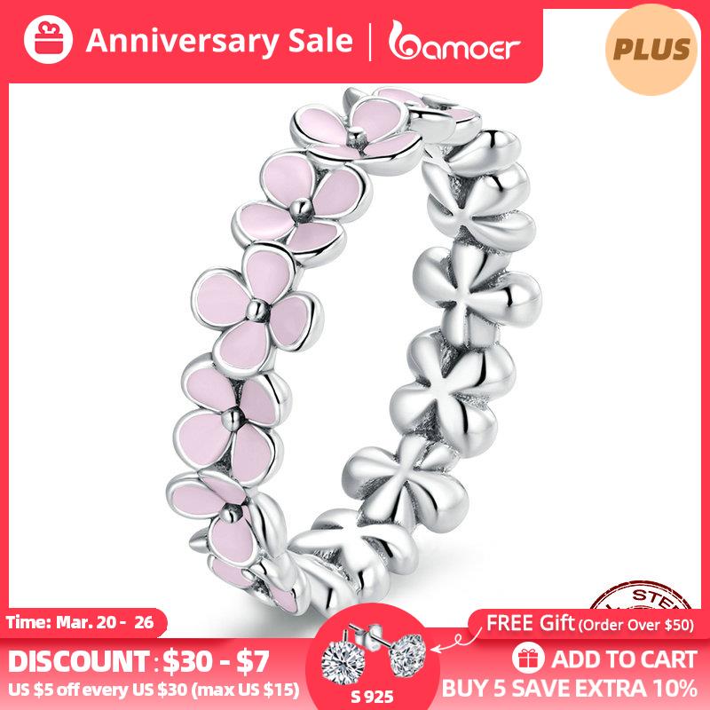 Bamoer S925 Sterling Silver Pink Wreath Finger Ring for Women Birthday Valentine&