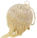 Boutique De FGG Round Ball Women Gold Crystal Evening Bags and Clutches Rhinestone Tassels Wedding Party Bridal Diamond Clutch