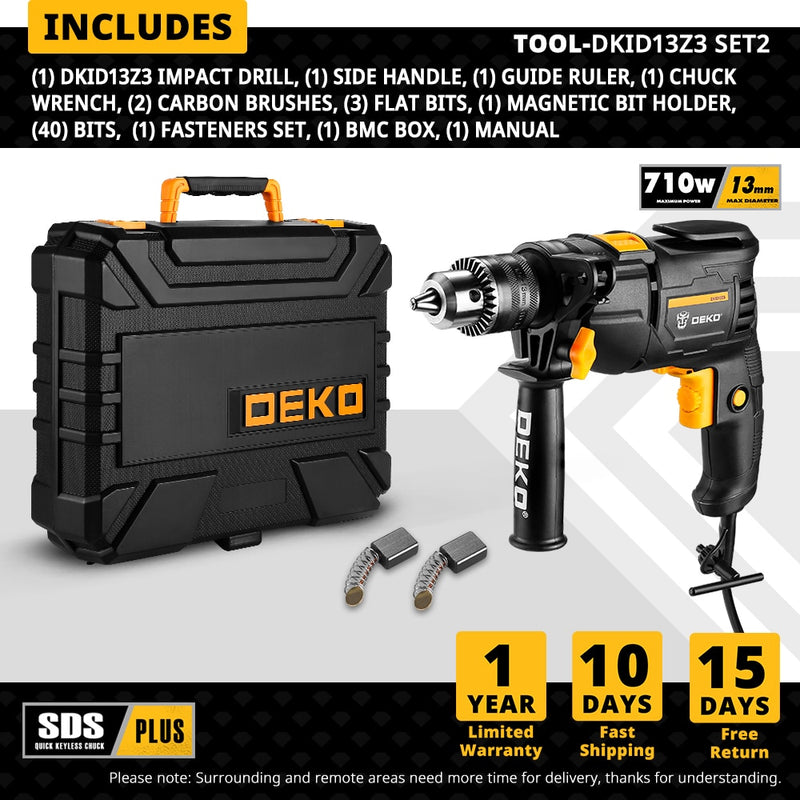 DEKO 220V Electric Screwdriver 2 Functions Electric Rotary Hammer Drill Power Tools Electric Tools(DKIDZ Series)