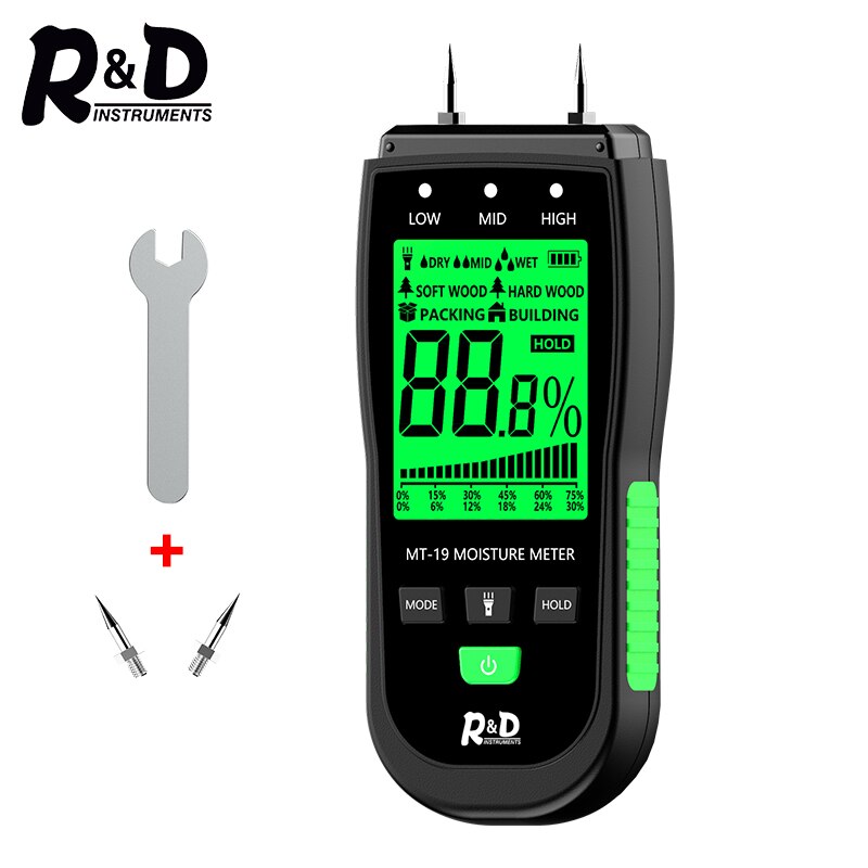 R&amp;D MT-10 EMT01 Wood Moisture Meter Wood Humidity Tester Hygrometer Timber Damp Detector Tree Density Digital tester Grey