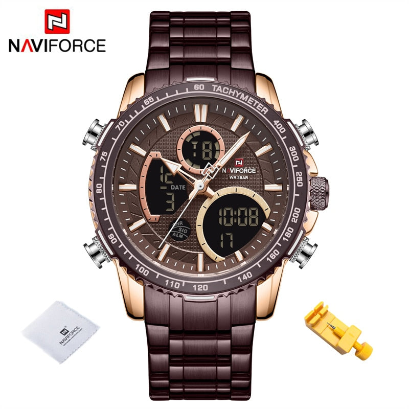 NAVIFORCE Fashion Men Watch Luxury Brand Sport Watch For Men Chronograph Quartz Wristwatch Military Waterproof Steel Band Clock