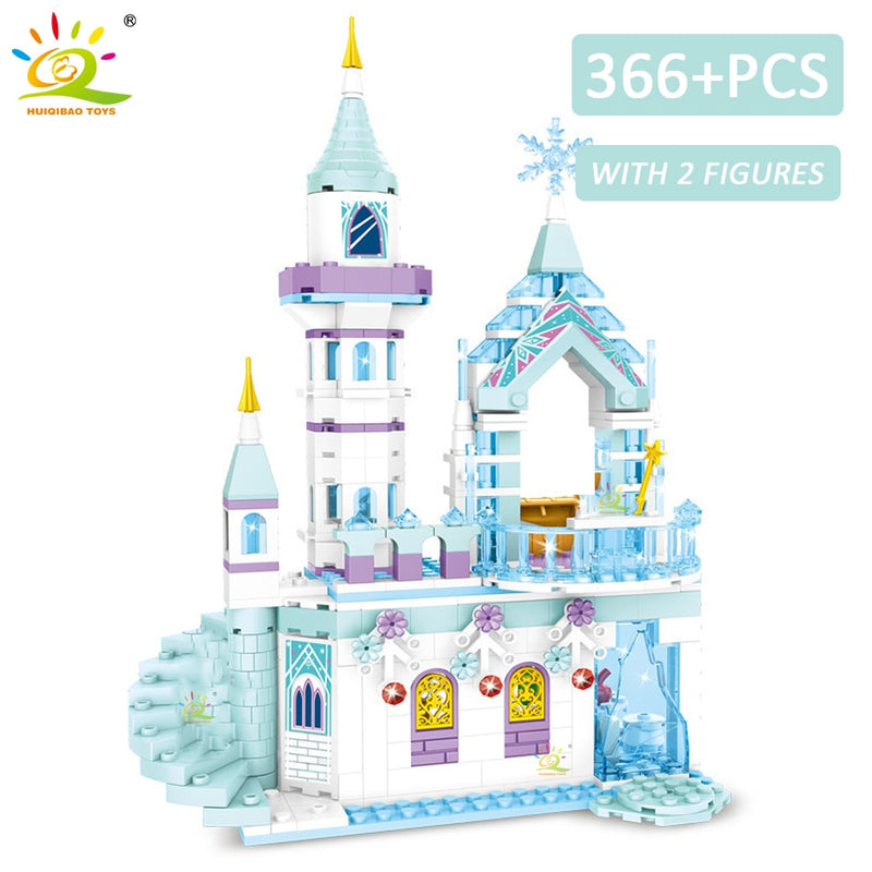 HUIQIBAO Friends Ice Castle Princess Queen Building Blocks Modular Bricks Set for Girls House Palace Children Construction Toys