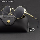 TUZENGYONG Fashion Polarized Steampunk Sunglasses Men/Women Round Metal Carving Vintage Sun Glasses Gothic UV400 Sunglass