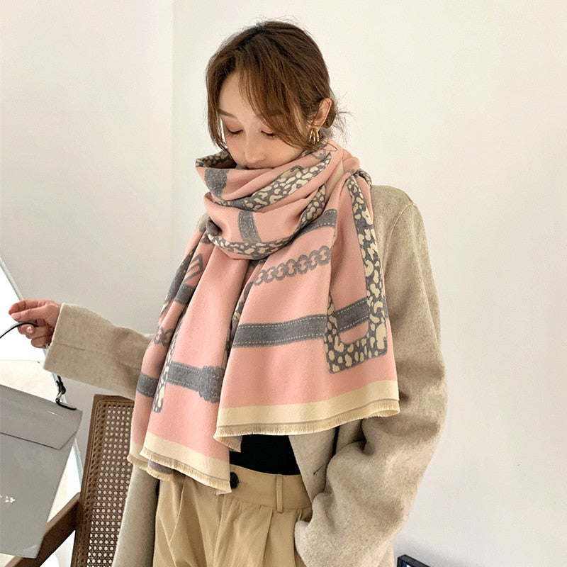 2022 Winter Scarf Lady Leopard Cashmere Scarves Female Warm Thick Pashmina Fashion Women Double-Sided Blanket Bandana New