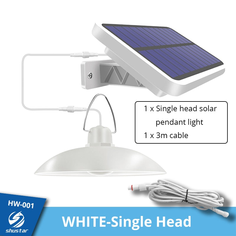 IP65 Wasserdichte Doppelkopf-Solarpendelleuchte Outdoor Indoor Solarlampe mit Kabel Geeignet für Hof, Garten, Innen usw.
