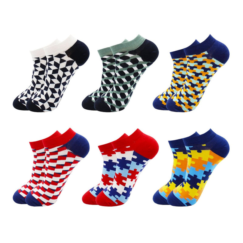 6-12 Pairs Novelty Funny Casual Ankle Socks Fashion Colorful Harajuku Fruit Animal Grid Cotton Men Socks Slippers